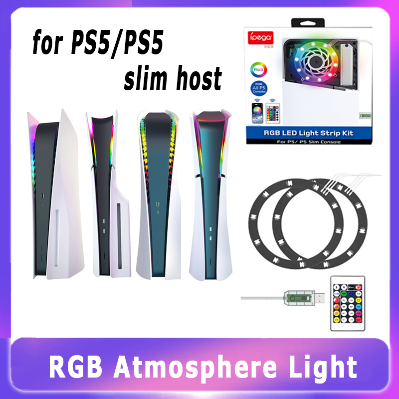 Gaming Accessories App - RGB-LED-Licht für PS5/PS5 Slim-Konsole, 8-Farben-Ambientelicht für