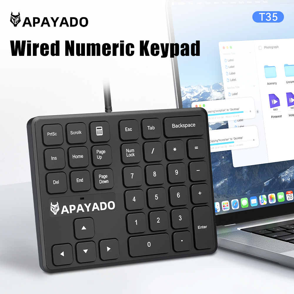 Keyboard Numpad Separate - Kabelgebundene numerische Tastatur, 34-Tasten-USB-Zahlenblock, ultradünne, tragbare