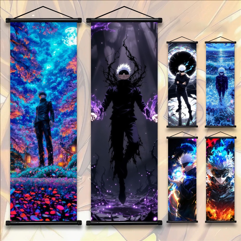 Gaming Accessories For Bedroom - Jujutsu Kaisen Gojo Satoru Anime-Kunst Stoff-Wandposter
